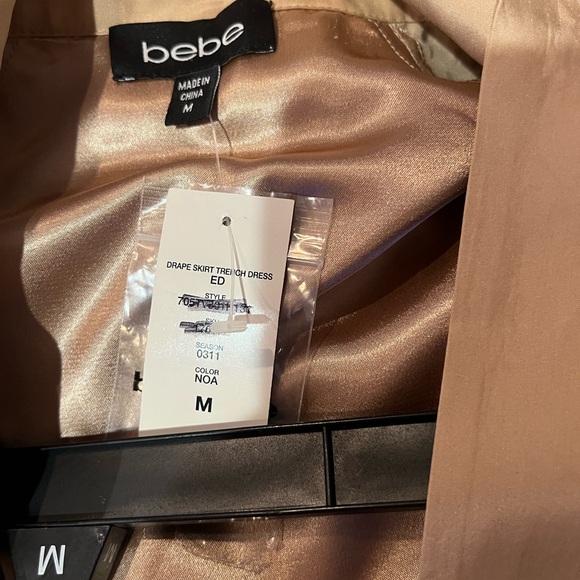 Bebe Beige Satin Drape Skirt Belted Trench Blazer Dress Coat City Socialite Chic - Picture 5 of 6